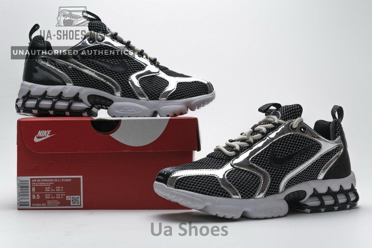 CU1854-001 Stussy x Nike Air Zoom Spiridon Cage 2 Black Silver - Image 2