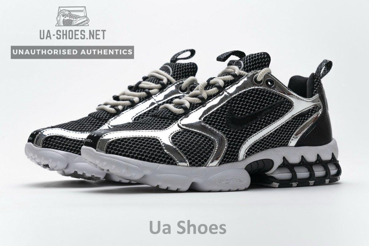 CU1854-001 Stussy x Nike Air Zoom Spiridon Cage 2 Black Silver - Image 4