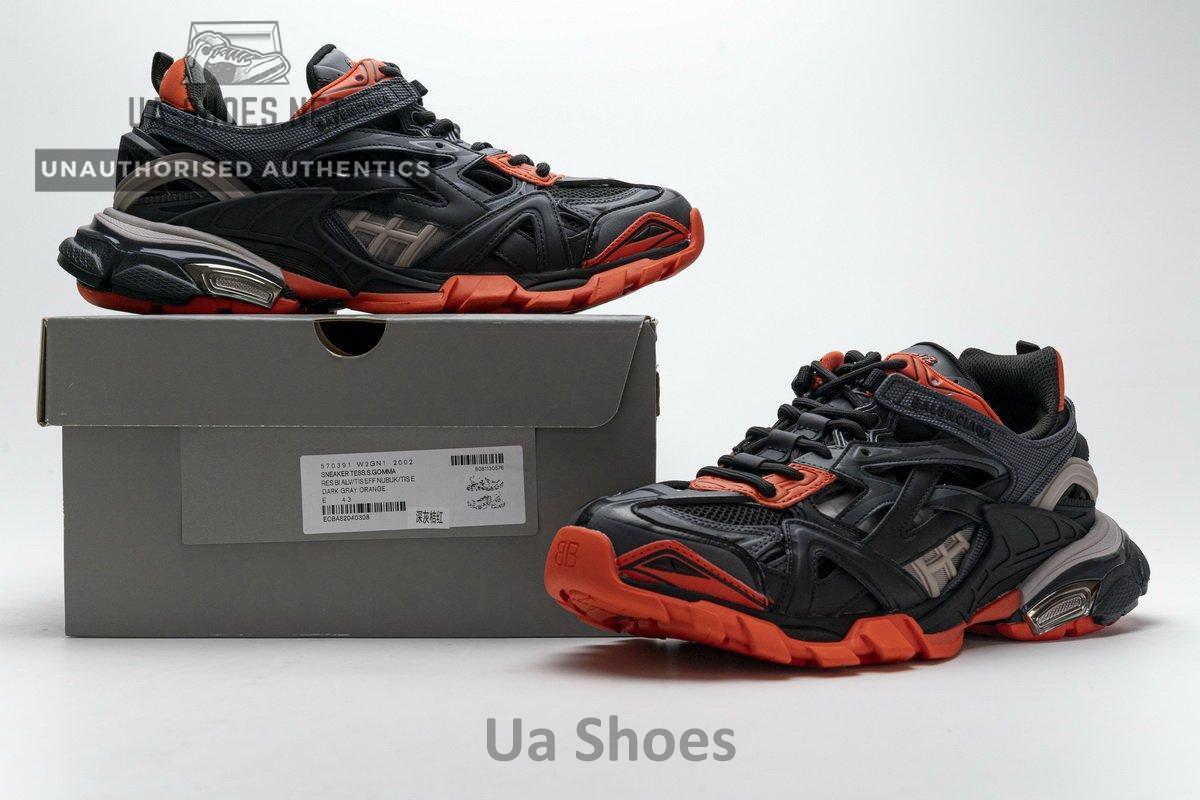 570391 W2GN1 2002 Blenciaga Track 2 Sneaker Dark Grey Orange - Image 2