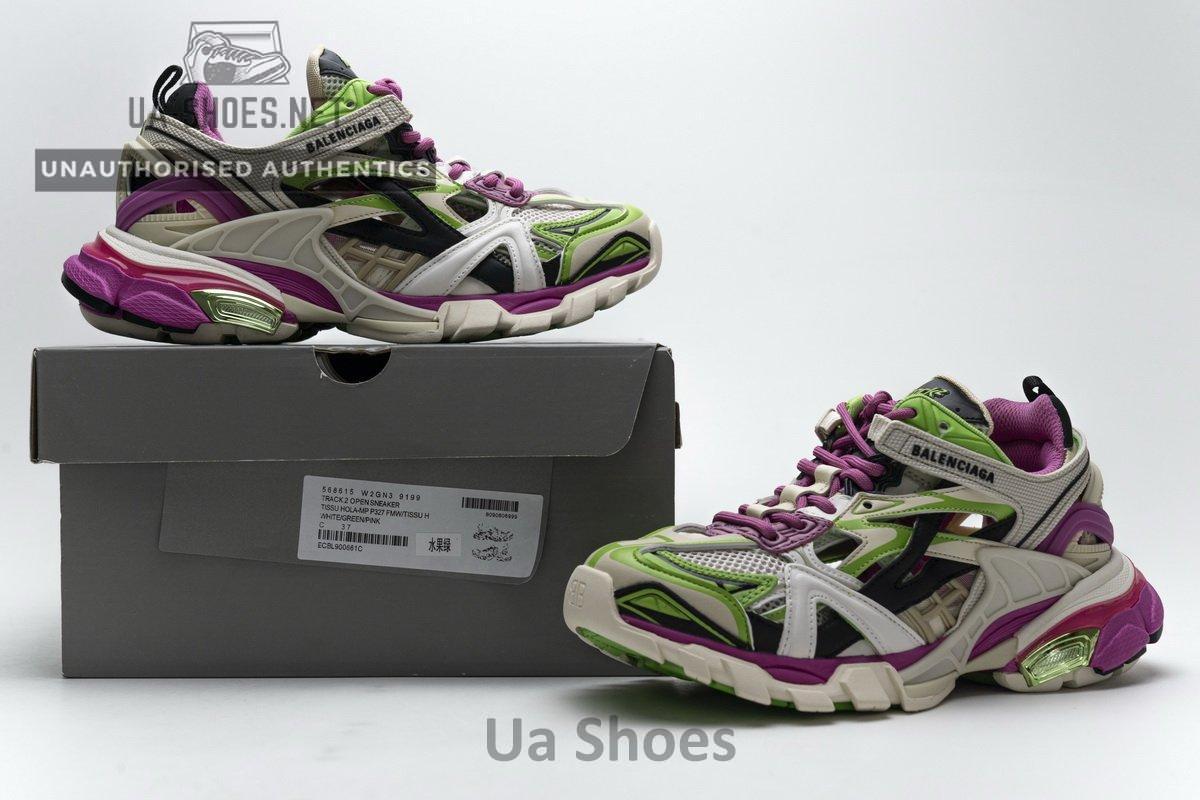 568615 W2GN3 9199 Blenciaga Track 2 Sneaker White Green Pink - Image 2